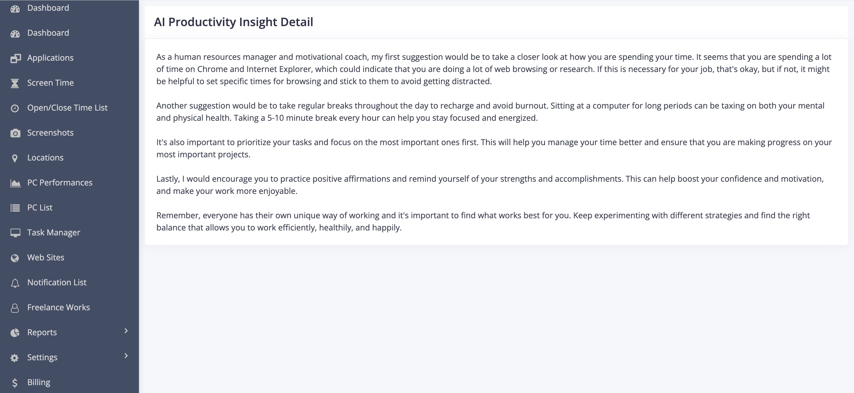 AI productivity insight cards