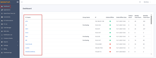 MonitUp account dashboard preview